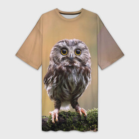 Платье-футболка 3D с принтом СОВЕНОК ,  |  | animal | bird | животные | звери | лес | малыш | природа | птенец | птицы | сова | совенок