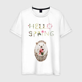 Мужская футболка хлопок с принтом Hello Spring! , 100% хлопок | прямой крой, круглый вырез горловины, длина до линии бедер, слегка спущенное плечо. | Тематика изображения на принте: 8 марта | dreams | всемирный женский день | ежик | иголки | цветы