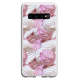 Чехол для Samsung Galaxy S10 с принтом Зефир белый и розовый , Силикон | Область печати: задняя сторона чехла, без боковых панелей | Тематика изображения на принте: валентинов день | влюбленные | зефир | любовь | пирожное | романтика | сладости