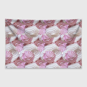 Флаг-баннер с принтом Зефир белый и розовый , 100% полиэстер | размер 67 х 109 см, плотность ткани — 95 г/м2; по краям флага есть четыре люверса для крепления | валентинов день | влюбленные | зефир | любовь | пирожное | романтика | сладости