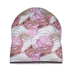 Шапка 3D с принтом Зефир белый и розовый , 100% полиэстер | универсальный размер, печать по всей поверхности изделия | валентинов день | влюбленные | зефир | любовь | пирожное | романтика | сладости