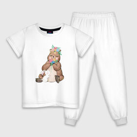 Детская пижама хлопок с принтом Медведица , 100% хлопок |  брюки и футболка прямого кроя, без карманов, на брюках мягкая резинка на поясе и по низу штанин
 | Тематика изображения на принте: мама | медвежонок | цветы