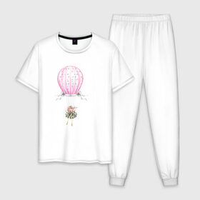 Мужская пижама хлопок с принтом Девочка на воздушном шаре , 100% хлопок | брюки и футболка прямого кроя, без карманов, на брюках мягкая резинка на поясе и по низу штанин
 | 8 марта | dreams | всемирный женский день | цветы