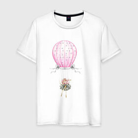 Мужская футболка хлопок с принтом Девочка на воздушном шаре , 100% хлопок | прямой крой, круглый вырез горловины, длина до линии бедер, слегка спущенное плечо. | Тематика изображения на принте: 8 марта | dreams | всемирный женский день | цветы