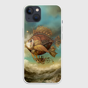 Чехол для iPhone 13 с принтом Рыба дирижабль ,  |  | steampunk | биомеханика | воздушный шар | горы | дережабль | дирижабль | карась | коричневый | летательный  аппарат | медь | механика | парусник | пиранья | рыба | рыбка | сепия | стим | стимпанк