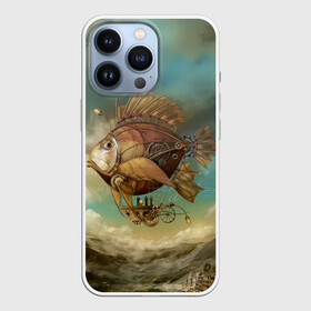 Чехол для iPhone 13 Pro с принтом Рыба дирижабль ,  |  | steampunk | биомеханика | воздушный шар | горы | дережабль | дирижабль | карась | коричневый | летательный  аппарат | медь | механика | парусник | пиранья | рыба | рыбка | сепия | стим | стимпанк