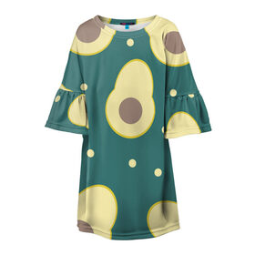Детское платье 3D с принтом Авокадо , 100% полиэстер | прямой силуэт, чуть расширенный к низу. Круглая горловина, на рукавах — воланы | авокадо | диета | еда | завтрак | здоровое питание | зеленый | зож | перекус | узор