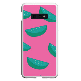 Чехол для Samsung S10E с принтом Арбузы на розовом , Силикон | Область печати: задняя сторона чехла, без боковых панелей | Тематика изображения на принте: арбуз | зеленый | летний | паттерн | подарок | простой | розовыйй | тропический | узор | фрукт