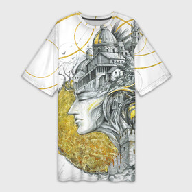 Платье-футболка 3D с принтом Мечты города ,  |  | архитектура | голова | город | графика | графит и золото | девушка | дух | европа | золото | италия | красота | круг | круги | мечты | мысли | от руки | портрет | сказка | скетч | схема | тушь | фантастика