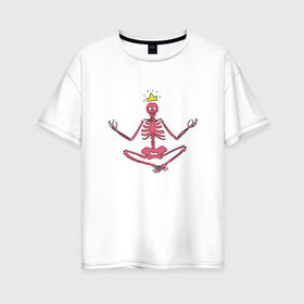 Женская футболка хлопок Oversize с принтом Вечная медитация , 100% хлопок | свободный крой, круглый ворот, спущенный рукав, длина до линии бедер
 | корона | кости | медитация | ребра | скелет | череп