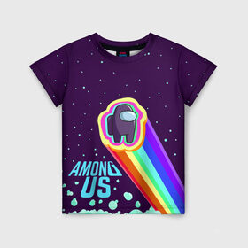 Детская футболка 3D с принтом AMONG US neon rainbow , 100% гипоаллергенный полиэфир | прямой крой, круглый вырез горловины, длина до линии бедер, чуть спущенное плечо, ткань немного тянется | детский | космос | неоновый | радуга | стильная | тренд | яркий