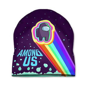 Шапка 3D с принтом AMONG US neon rainbow , 100% полиэстер | универсальный размер, печать по всей поверхности изделия | детский | космос | неоновый | радуга | стильная | тренд | яркий