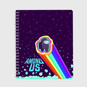 Тетрадь с принтом AMONG US neon rainbow , 100% бумага | 48 листов, плотность листов — 60 г/м2, плотность картонной обложки — 250 г/м2. Листы скреплены сбоку удобной пружинной спиралью. Уголки страниц и обложки скругленные. Цвет линий — светло-серый
 | Тематика изображения на принте: детский | космос | неоновый | радуга | стильная | тренд | яркий