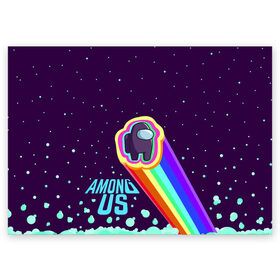 Поздравительная открытка с принтом AMONG US neon rainbow , 100% бумага | плотность бумаги 280 г/м2, матовая, на обратной стороне линовка и место для марки
 | Тематика изображения на принте: детский | космос | неоновый | радуга | стильная | тренд | яркий