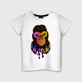 Детская футболка хлопок с принтом Горилла с наушниками , 100% хлопок | круглый вырез горловины, полуприлегающий силуэт, длина до линии бедер | горилла | градиент | животные | злой | музыка | наушники | обезьяна | хипстер