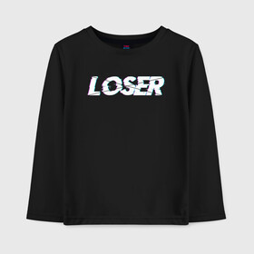 Детский лонгслив хлопок с принтом LOSER (Glitch) , 100% хлопок | круглый вырез горловины, полуприлегающий силуэт, длина до линии бедер | Тематика изображения на принте: glitch | loser | noname | underdog | андердог | аутсайдер | газпром | глитч | глич | лузер | матч | неудачник | ноунейм | тв