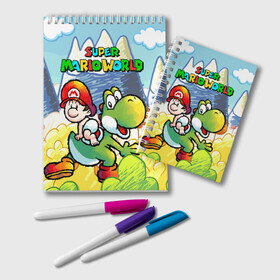Блокнот с принтом Baby Mario , 100% бумага | 48 листов, плотность листов — 60 г/м2, плотность картонной обложки — 250 г/м2. Листы скреплены удобной пружинной спиралью. Цвет линий — светло-серый
 | 16 bit | 16 бит | geek | island | snes | yoshi | марио | ретро