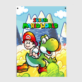 Постер с принтом Baby Mario , 100% бумага
 | бумага, плотность 150 мг. Матовая, но за счет высокого коэффициента гладкости имеет небольшой блеск и дает на свету блики, но в отличии от глянцевой бумаги не покрыта лаком | 16 bit | 16 бит | geek | island | snes | yoshi | марио | ретро