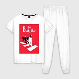 Женская пижама хлопок с принтом The Beatles , 100% хлопок | брюки и футболка прямого кроя, без карманов, на брюках мягкая резинка на поясе и по низу штанин | the beatles | великобритания | джон леннон | классика | легенды | музыка | пол маккартни | рок | рок группа