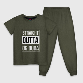 Детская пижама хлопок с принтом Straight Outta OG Buda , 100% хлопок |  брюки и футболка прямого кроя, без карманов, на брюках мягкая резинка на поясе и по низу штанин
 | Тематика изображения на принте: buda | budek | city | gang | hip hop | lil buda | merch | music | og buda merch | og buda мерч | opg | банда | буда | григорий | диибо | лил буда | лого | ляхов | мерч | музыка | о джи | оджи | опг | реп | рэп | сити | стробоскоп | строуб | тек