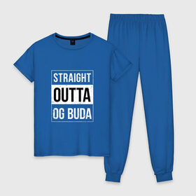 Женская пижама хлопок с принтом Straight Outta OG Buda , 100% хлопок | брюки и футболка прямого кроя, без карманов, на брюках мягкая резинка на поясе и по низу штанин | buda | budek | city | gang | hip hop | lil buda | merch | music | og buda merch | og buda мерч | opg | банда | буда | григорий | диибо | лил буда | лого | ляхов | мерч | музыка | о джи | оджи | опг | реп | рэп | сити | стробоскоп | строуб | тек