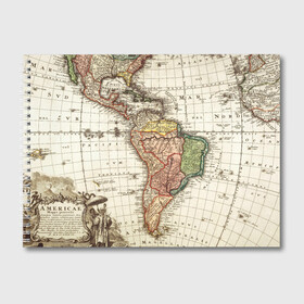 Альбом для рисования с принтом ВИНТАЖНАЯ КАРТА , 100% бумага
 | матовая бумага, плотность 200 мг. | america | geografic | map | tegunvteg | travel | америка | винтаж | география | долгота | карта | колумб | материк | океан | путешествия | суша | широта