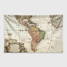 Флаг-баннер с принтом ВИНТАЖНАЯ КАРТА , 100% полиэстер | размер 67 х 109 см, плотность ткани — 95 г/м2; по краям флага есть четыре люверса для крепления | america | geografic | map | tegunvteg | travel | америка | винтаж | география | долгота | карта | колумб | материк | океан | путешествия | суша | широта