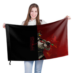 Флаг 3D с принтом Hades , 100% полиэстер | плотность ткани — 95 г/м2, размер — 67 х 109 см. Принт наносится с одной стороны | hades | игра | компьютерная | красный | лого | логотип | подарок | половина | хейдc | хэйдс | черный