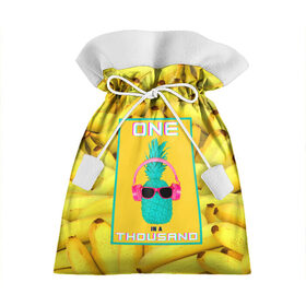 Подарочный 3D мешок с принтом Крутой ананас , 100% полиэстер | Размер: 29*39 см | 3d | tegunvteg | ананас | бананы | бирюзовый | единственный | желтый | надпись | наушники | один | один на тысячу | одна на тысячу | очки | полная запечатка | розовый | самовыражение