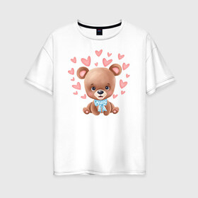 Женская футболка хлопок Oversize с принтом Влюбленный мишка , 100% хлопок | свободный крой, круглый ворот, спущенный рукав, длина до линии бедер
 | любовь | медведь | парные