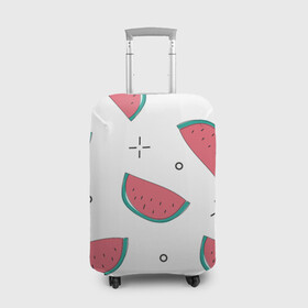 Чехол для чемодана 3D с принтом Нарисованный арбуз , 86% полиэфир, 14% спандекс | двустороннее нанесение принта, прорези для ручек и колес | арбуз | белый | вкусный | детский | еда | летний | нарисованный | паттерн | простой | узор