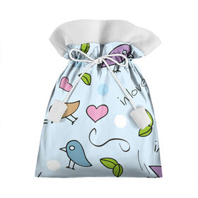 Подарочный 3D мешок с принтом Влюбленные птички , 100% полиэстер | Размер: 29*39 см | 14 февраля | влюбленным | день святого валентина | детский | любовь | милый | паттерн | птички | сердечки | узор