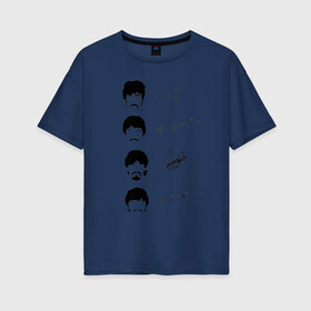 Женская футболка хлопок Oversize с принтом The Beatles(автографы) , 100% хлопок | свободный крой, круглый ворот, спущенный рукав, длина до линии бедер
 | let it be | the beatles | yellow submarine | yesterday | автографы | музыканты | рок группа