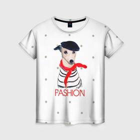Женская футболка 3D с принтом Модная собака , 100% полиэфир ( синтетическое хлопкоподобное полотно) | прямой крой, круглый вырез горловины, длина до линии бедер | fashion | весна | красный | мода | модная собака | надпись | собака