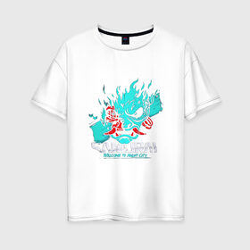 Женская футболка хлопок Oversize с принтом CYBERPUNK 2077 , 100% хлопок | свободный крой, круглый ворот, спущенный рукав, длина до линии бедер
 | cd project red | cyberpunk 2077 | keanu reeves | samurai | киану ривз | киберпанк 2077 | самураи