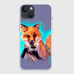 Чехол для iPhone 13 с принтом Лиса с кофе ,  |  | fox | foxy | животное | звери | лиса | лисенок | лисичка | милая | рыжая | фокс