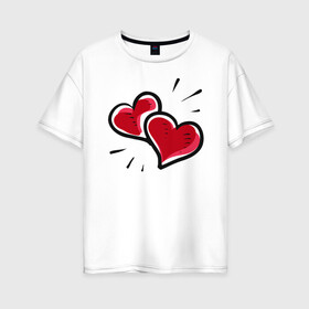Женская футболка хлопок Oversize с принтом Hearts , 100% хлопок | свободный крой, круглый ворот, спущенный рукав, длина до линии бедер
 | валентин | красное | сердечки