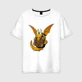 Женская футболка хлопок Oversize с принтом Дракон с печеньем , 100% хлопок | свободный крой, круглый ворот, спущенный рукав, длина до линии бедер
 | dragon | дракон | печенье