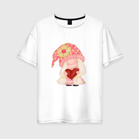 Женская футболка хлопок Oversize с принтом ДЕРЖИ СЕРДЕЧКО , 100% хлопок | свободный крой, круглый ворот, спущенный рукав, длина до линии бедер
 | валентин | гномик | сердечко