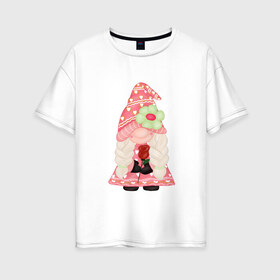 Женская футболка хлопок Oversize с принтом Девочка-гномик , 100% хлопок | свободный крой, круглый ворот, спущенный рукав, длина до линии бедер
 | гном | любовь | сердечко