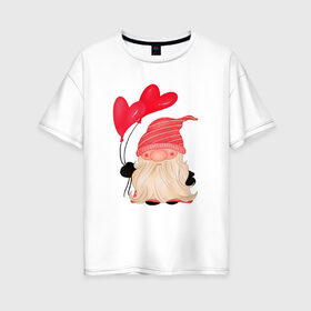 Женская футболка хлопок Oversize с принтом Гномик , 100% хлопок | свободный крой, круглый ворот, спущенный рукав, длина до линии бедер
 | валентин | гномик | сердечко