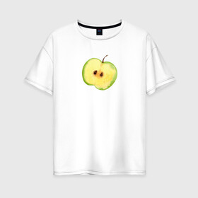Женская футболка хлопок Oversize с принтом Яблочко , 100% хлопок | свободный крой, круглый ворот, спущенный рукав, длина до линии бедер
 | зеленое | фрукты | яблоко