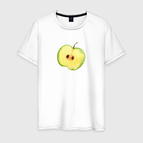 Мужская футболка хлопок с принтом Яблочко , 100% хлопок | прямой крой, круглый вырез горловины, длина до линии бедер, слегка спущенное плечо. | зеленое | фрукты | яблоко