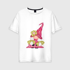 Женская футболка хлопок Oversize с принтом Девочк-гномик , 100% хлопок | свободный крой, круглый ворот, спущенный рукав, длина до линии бедер
 | гном | любовь | сердечко