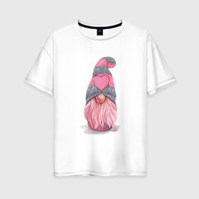 Женская футболка хлопок Oversize с принтом Гномик , 100% хлопок | свободный крой, круглый ворот, спущенный рукав, длина до линии бедер
 | гном | любовь | сердечко
