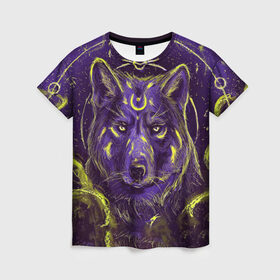 Женская футболка 3D с принтом Волшебный Волк , 100% полиэфир ( синтетическое хлопкоподобное полотно) | прямой крой, круглый вырез горловины, длина до линии бедер | animals | wolf | волк | волки | животные | звери | зверь | магия | одиночество | одиночка | пёс | собака