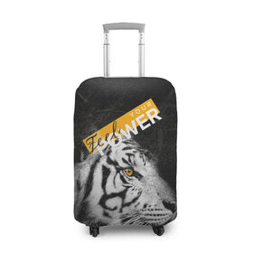 Чехол для чемодана 3D с принтом Почувствуй свою силу , 86% полиэфир, 14% спандекс | двустороннее нанесение принта, прорези для ручек и колес | feel | power | tiger | белый | животное | сила | тигр | хищник | черный
