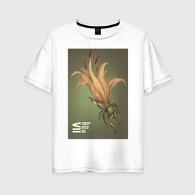 Женская футболка хлопок Oversize с принтом Хищное насекомое , 100% хлопок | свободный крой, круглый ворот, спущенный рукав, длина до линии бедер
 | fantasy | magic | жук | зеленый | насекомое | растения | фэнтези | цветок