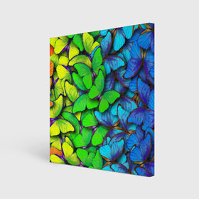 Холст квадратный с принтом Радужные бабочки , 100% ПВХ |  | абстракция | бабочки | градиент | неон | природа | радуга | узор | фон | яркий узор