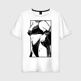 Женская футболка хлопок Oversize с принтом девушка в нижнем белье , 100% хлопок | свободный крой, круглый ворот, спущенный рукав, длина до линии бедер
 | любовь | туфли